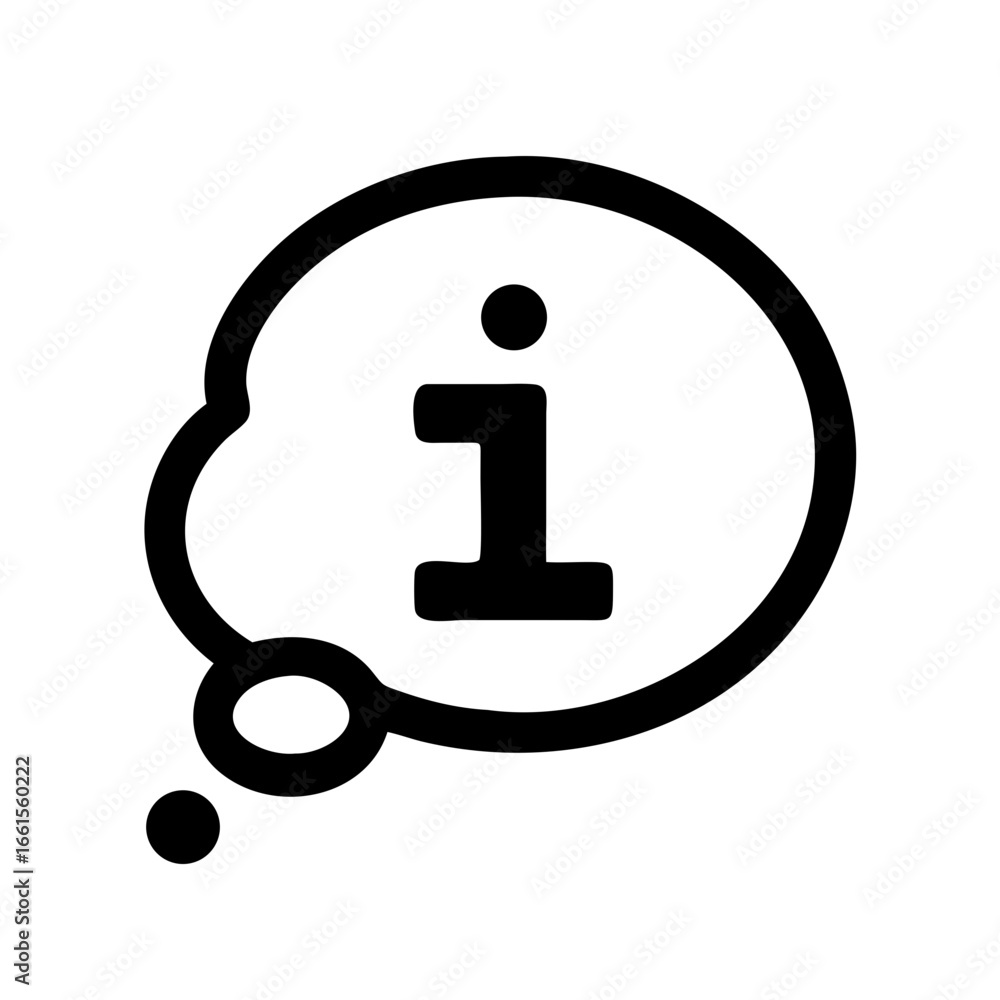 Aufkleber information icon in a speech bubble with a bold black outline and a simple and clean design style