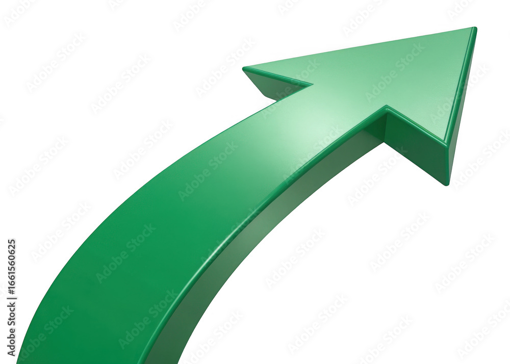 Poster a shiny green arrow pointing upwards on a transparent background isolated on transparent background
