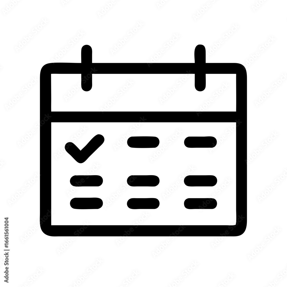 Fototapete a simple black outline of a calendar with a checkmark indicating a completed task or scheduled event