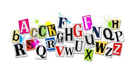 Colorful Alphabet Collage with Paint Splatter Background