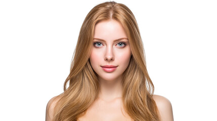 Naklejka premium A beautifully detailed portrait of a captivating young woman with beautiful flowing long blonde hair framing her delicate features and accentuating her striking clear blue eyes.