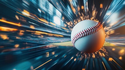 Baseball speed sensation with light trails and stadium background blur
