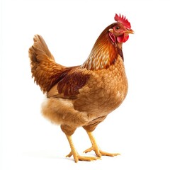 Fototapeta premium Brown hen, standing, full body shot, against white background