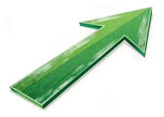 Glossy green upward pointing arrow isolated on white background