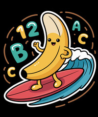 Retro Vintage Funny Surfing Banana