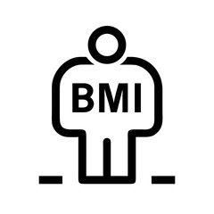 Illustration of a person icon with bmi text inside the body and two short lines at the bottom edge
