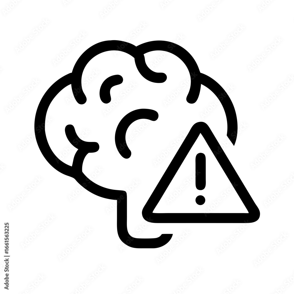 Poster stylized brain icon with a triangular warning sign indicating a potential problem with the brain hea