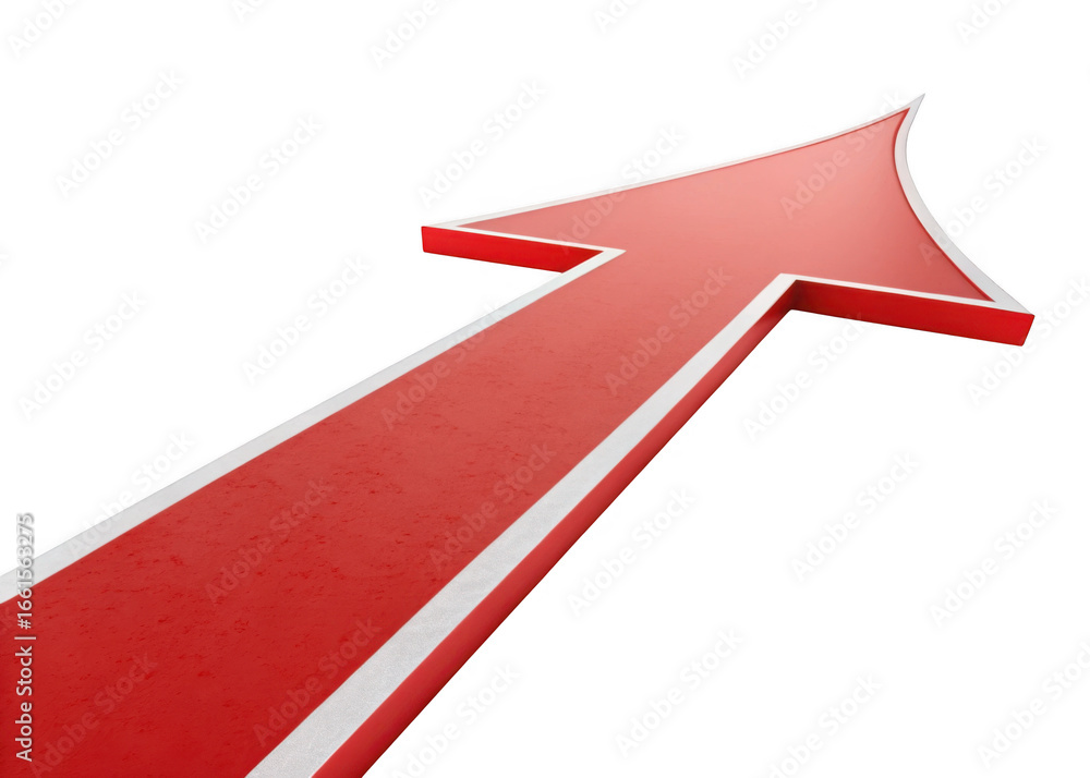 Poster a bold red upward pointing arrow with a white outline isolated on transparent background