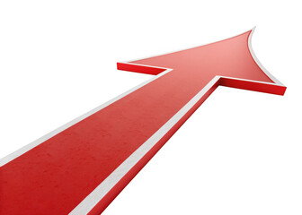 A bold red upward pointing arrow with a white outline isolated on transparent background
