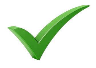 A bright green check mark symbol isolated on transparent background