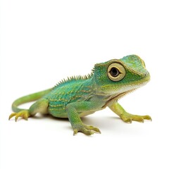 Obraz premium Small, vibrant green lizard against white