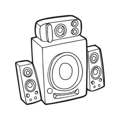 Audio Speaker System Doodle, Music Stereo Equipment Line Art Illustration
