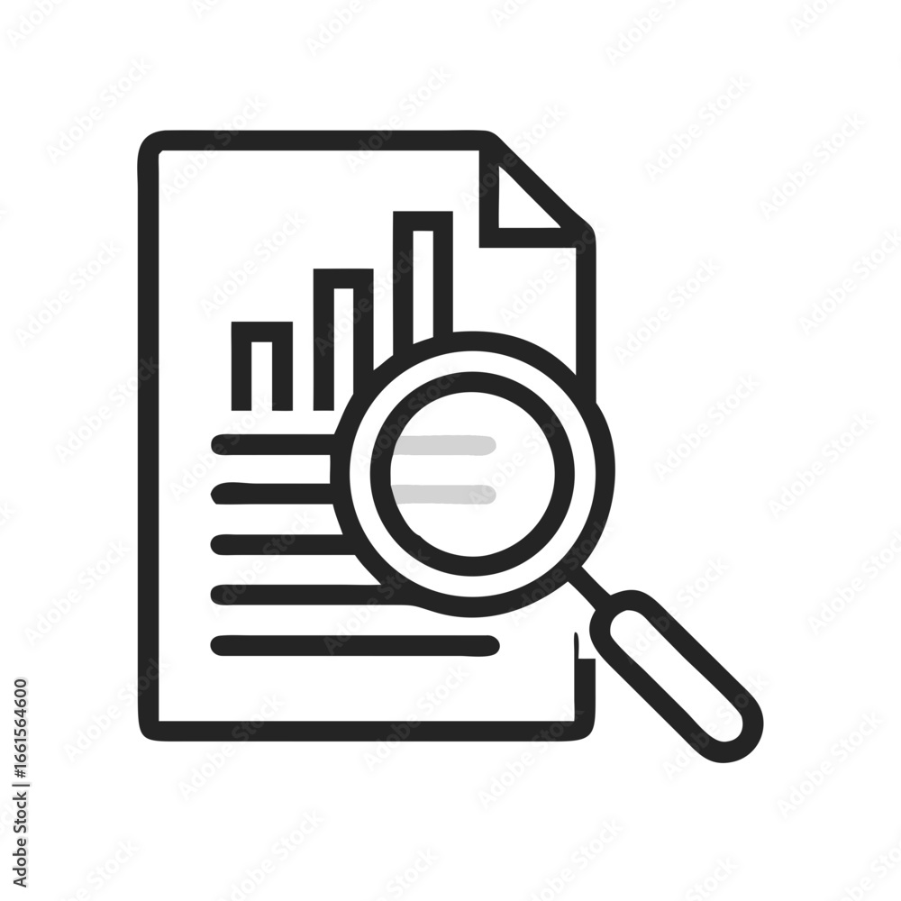 Poster data analysis report with magnifying glass for business review and financial performance evaluation 
