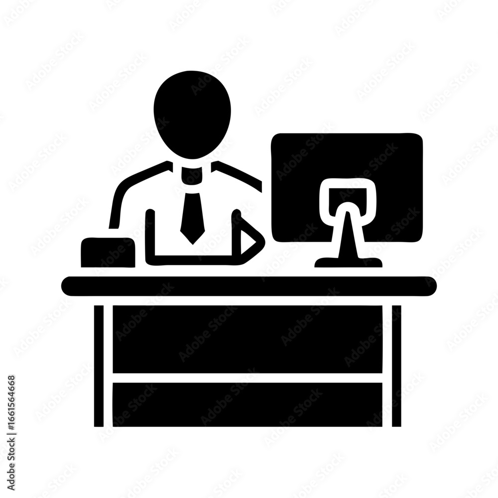 Aufkleber office worker at desk using computer vector illustration for business and workplace productivity des