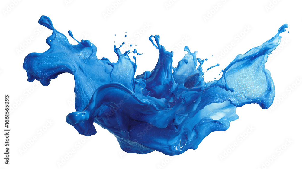 Poster vibrant cerulean liquid gracefully splashes against a stark deep black background creating an abstra