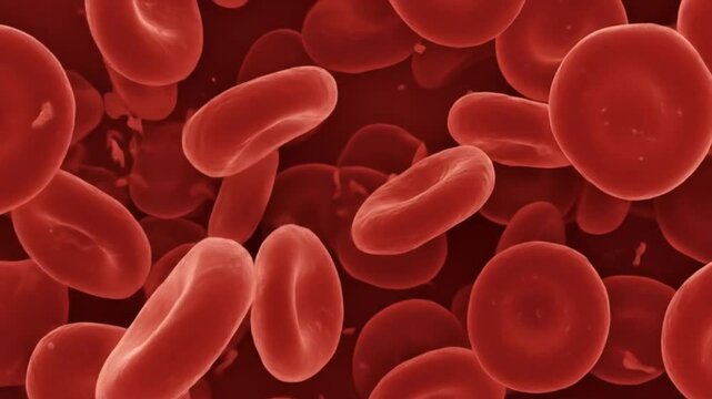 A detailed close up view of many red blood cells clustered closely together in a group