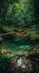 Crystal-clear pool in a lush forest