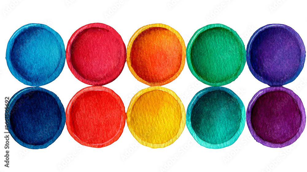 Poster vibrant abstract background featuring a seamless geometric pattern of multicolored circles with one 
