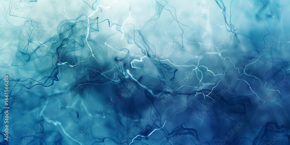 Poster abstract blue background with flowing lines, light streaks, and delicate wave patterns creating a se