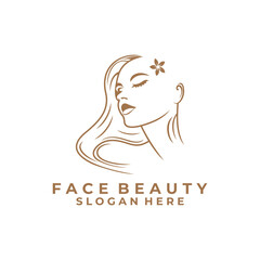 Elegant Women with long hair logo design vector. Beauty women line art logo template. Cosmetic logo. Women salon vector logo