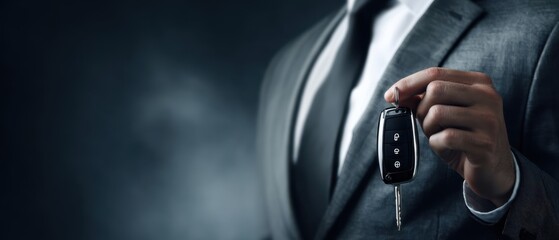 The businessman holding car keys in a stylish and professional manner.