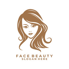 Beauty women illustration logo design vector. Salon with women face and Long Hair logo icon
