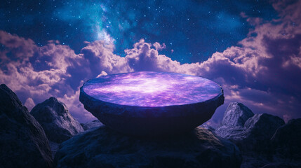 Surreal digital art of a floating shamanic drum glowing