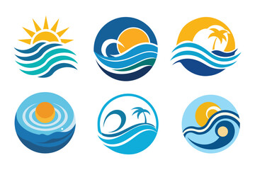 Tropical Sun and Wave Logo Collection
