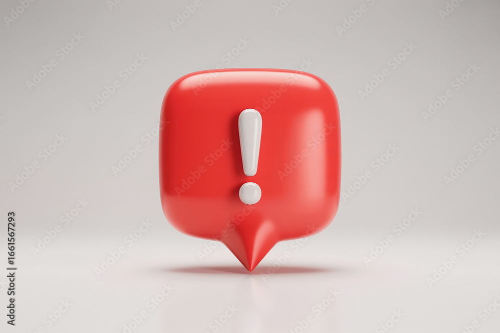 Poster 3d red notification alert icon with exclamation point on white background showcasing low feedback an