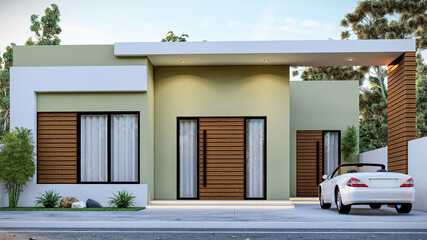 3D illustration of a modern single-story villa
