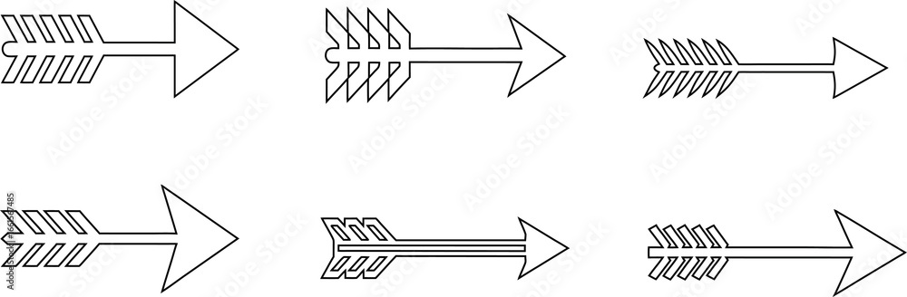 Poster vector arrow icons with clean outline design. great for rpgs, military infographics, or weapon ui. e