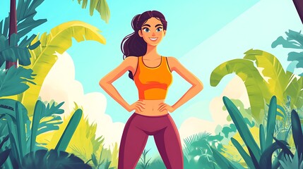 Woman posing outdoors in tropical setting