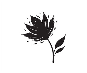 Elegant Black and White Floral Illustration with Detailed Petals and Leaves on White Background Perfect for Graphic Design
