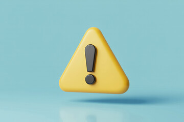 3D Rendering of a Yellow Warning Sign with Black Exclamation Point Symbolizing Potential Hazards and Low Feedback Risk on a Light Blue Background