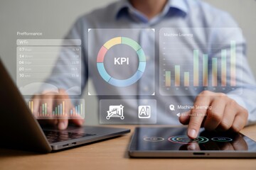 Businessman analyzing data on futuristic digital interface