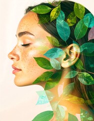 Woman with leaves overlay