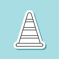 Traffic cone sticker icon in flat line style. Safety obstacle vector illustration on isolated background. Construction barrier sign business concept.