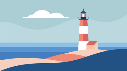 Clean flat design lighthouse illustration coastal scene vector art