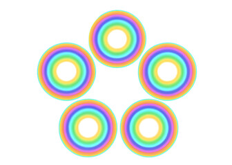 Obraz premium Five Rainbow Concentric Circles Arranged in a Circle circular arrangement abstract isolated on a transparent background