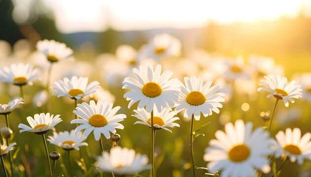 Sunlit Field of Daisies at Golden Hour - Powered by Adobe