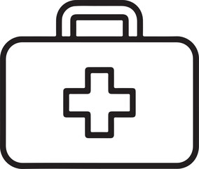 Simple outline icon of a medical first aid kit with a cross symbol for emergency healthcare
