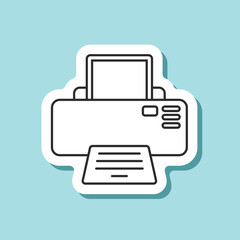 Printer sticker icon in flat linear style. Office machine vector illustration on isolated background. Printout sign business concept.