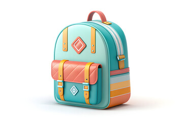 3D Glossy School Backpack Icon in Glashiar Skin Style, Back to School Symbol