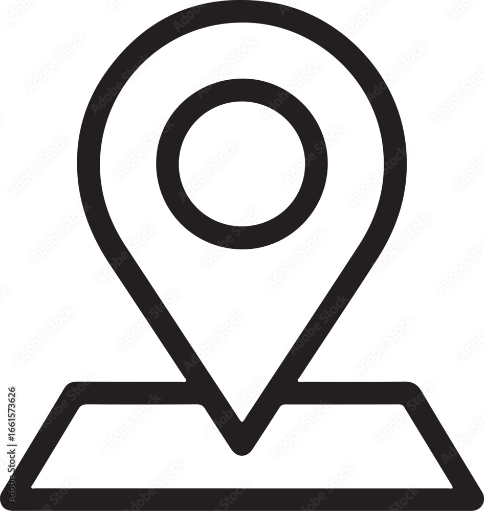 Poster simple outline pin icon symbolizing location and navigation on a white backdrop