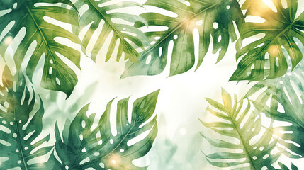 Vibrant bright tropical leaves with intricate det