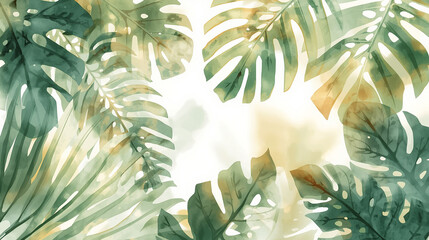 Vibrant bright tropical leaves with intricate