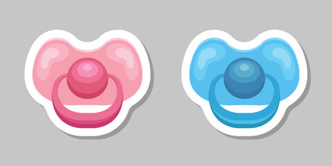 Baby pacifier sticker icon in flat style. Nipple for newborn child vector illustration on isolated background. Soother sign business concept.