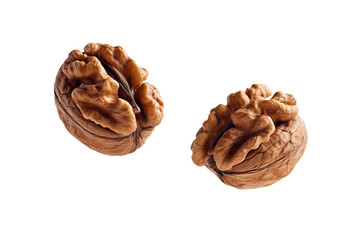 Obraz premium Elegant Walnut Halves Suspended Against a Clean White Background