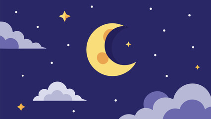 Dreamy crescent moon and stars in a night sky vector illustration scalable eps icon