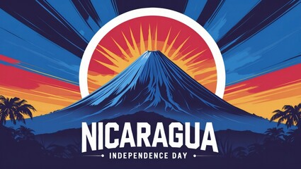Nicaragua Independence Day celebration with volcano and sunset background